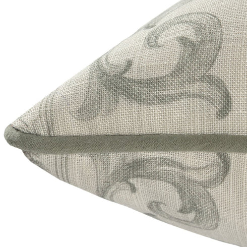 24" Sage And Ivory Damask Recycled Poly Linen Throw Pillow