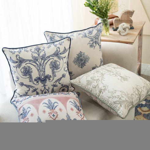 24" Sage And Ivory Damask Recycled Poly Linen Throw Pillow