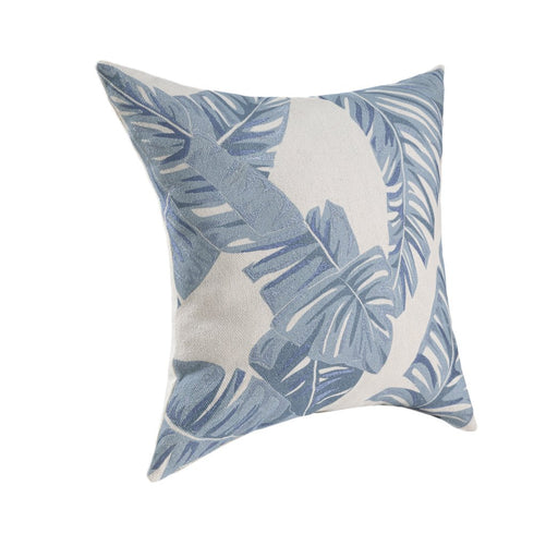 20" Blue And Ivory Floral Cotton Throw Pillow