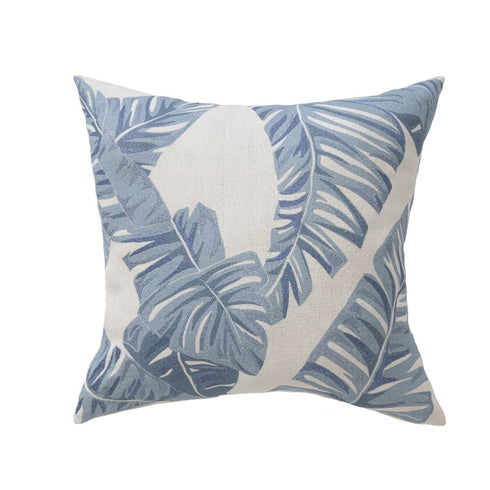 20" Blue And Ivory Floral Cotton Throw Pillow