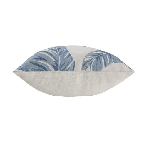 20" Blue And Ivory Floral Cotton Throw Pillow