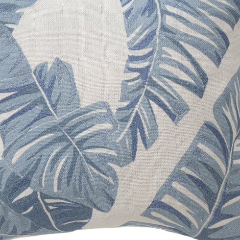 20" Blue And Ivory Floral Cotton Throw Pillow