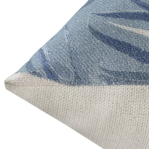 20" Blue And Ivory Floral Cotton Throw Pillow