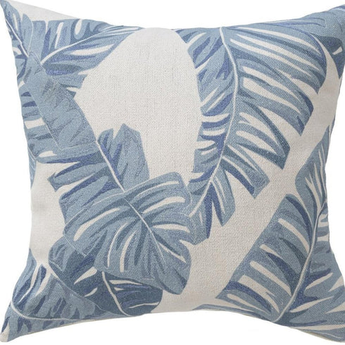 20" Blue And Ivory Floral Cotton Throw Pillow