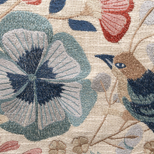 24" Ivory Slate Blue Terra Cotta And Sage Floral Cotton Throw Pillow