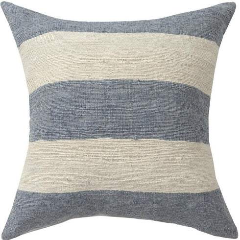 24" Blue And Ivory Striped Linen Blend Throw Pillow