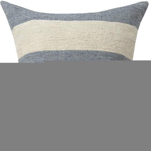 24" Blue And Ivory Striped Linen Blend Throw Pillow