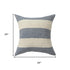 24" Blue And Ivory Striped Linen Blend Throw Pillow