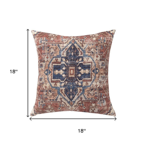 18" Beige Navy Blue And Rust Medallion Throw Pillow