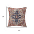18" Beige Navy Blue And Rust Medallion Throw Pillow