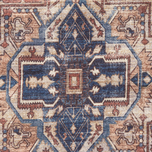 18" Beige Navy Blue And Rust Medallion Throw Pillow