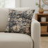 18" Navy Blue And Beige Floral Throw Pillow