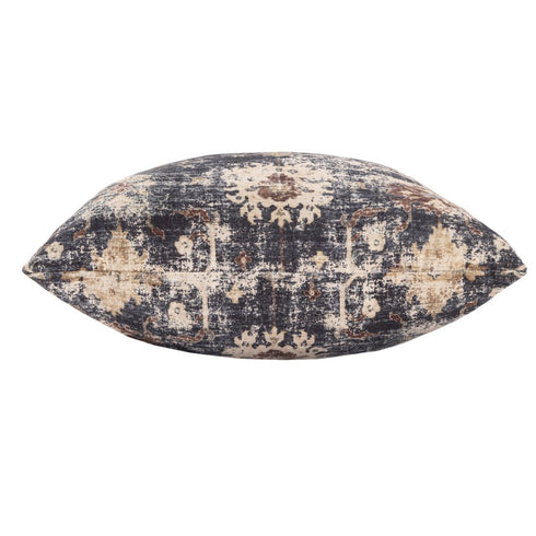 18" Navy Blue And Beige Floral Throw Pillow