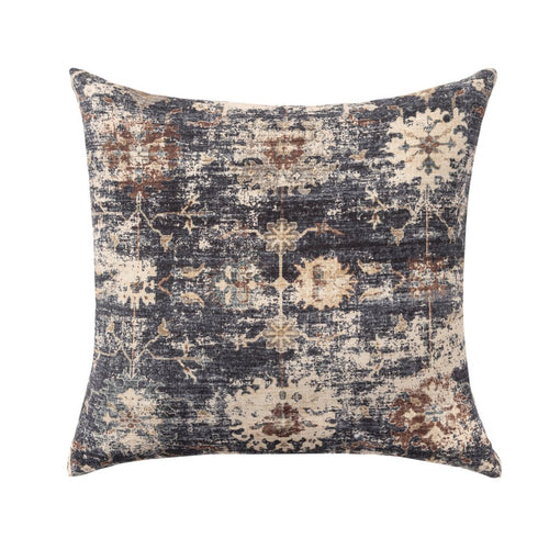 18" Navy Blue And Beige Floral Throw Pillow