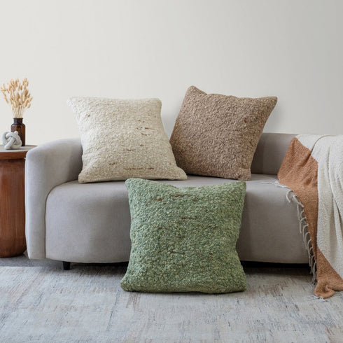 24" Ivory And Beige Wool Throw Pillows
