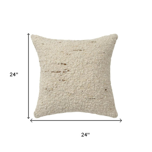 24" Ivory And Beige Wool Throw Pillows