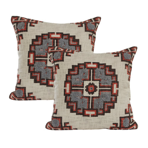 Set of Two 18" Brown And Beige Geometric Cotton Throw Pillows