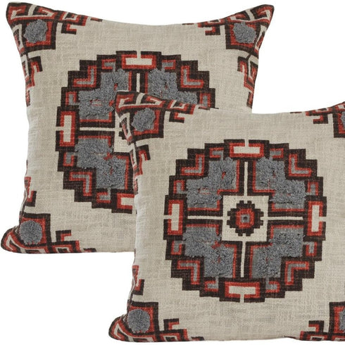 Set of Two 18" Brown And Beige Geometric Cotton Throw Pillows