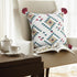 Set of Two 20" White Teal Blue Tan And Crimson Geometric Cotton Throw Pillows