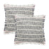 Set of Two 20" Gray And Pink Striped Cotton Throw Pillows with Fringe