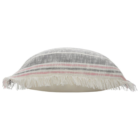 Set of Two 20" Gray And Pink Striped Cotton Throw Pillows with Fringe