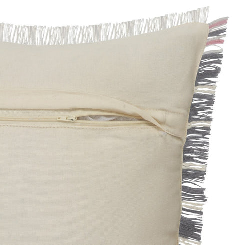 Set of Two 20" Gray And Pink Striped Cotton Throw Pillows with Fringe