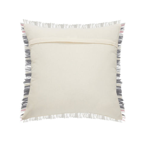 Set of Two 20" Gray And Pink Striped Cotton Throw Pillows with Fringe