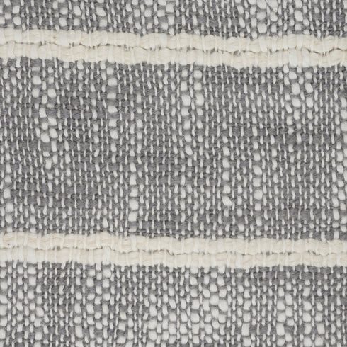 Set of Two 20" Gray And Pink Striped Cotton Throw Pillows with Fringe