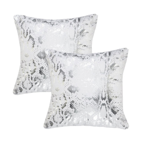 Set of Two 20" White And Silver Cotton Throw Pillows