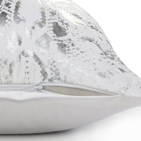 Set of Two 20" White And Silver Cotton Throw Pillows