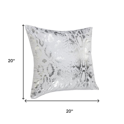 Set of Two 20" White And Silver Cotton Throw Pillows