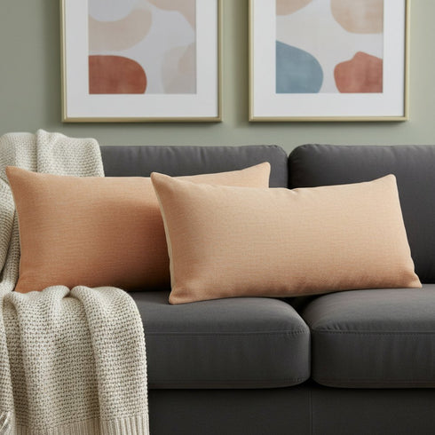 Set of Two 14" X 36" Brown Lumbar Cotton Throw Pillows