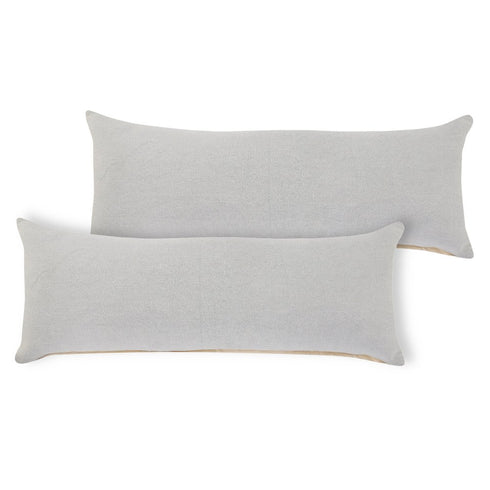 Set of Two 14" X 36" Gray Lumbar Cotton Throw Pillows