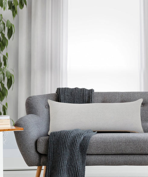 Set of Two 14" X 36" Gray Lumbar Cotton Throw Pillows