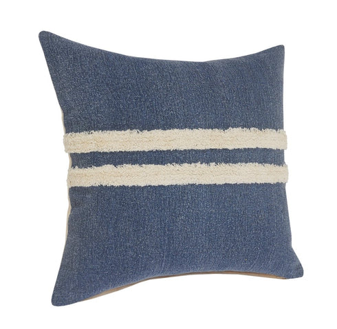 Set of Two 20" Blue And White Striped Cotton Throw Pillows with Tufts
