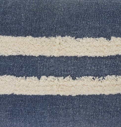 Set of Two 20" Blue And White Striped Cotton Throw Pillows with Tufts