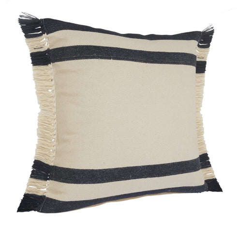 Set of Two 20" Blue And White Striped Cotton Throw Pillows with Fringe
