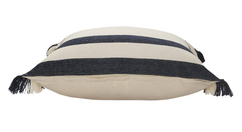 Set of Two 20" Blue And White Striped Cotton Throw Pillows with Fringe