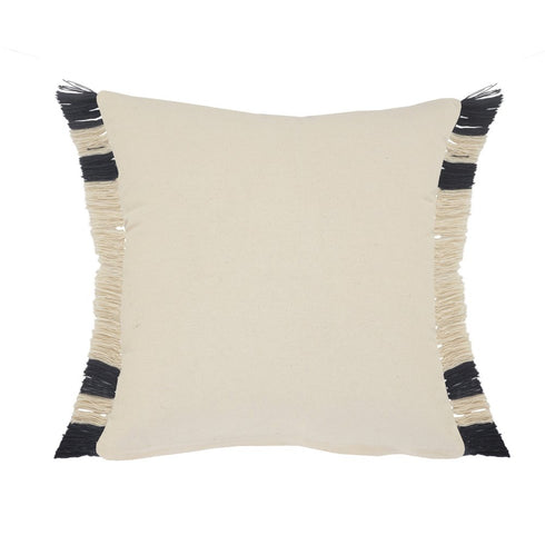 Set of Two 20" Blue And White Striped Cotton Throw Pillows with Fringe