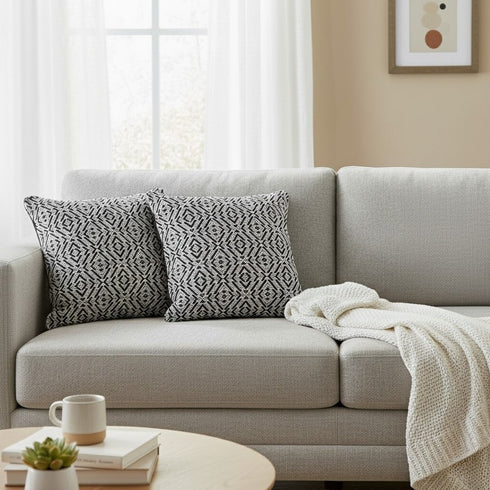 Set of Two 20" Black And White Geometric Cotton Throw Pillows