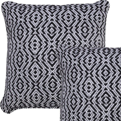 Set of Two 20" Black And White Geometric Cotton Throw Pillows