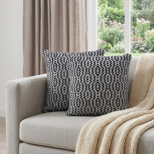 Set of Two 20" Black And White Geometric Cotton Throw Pillows