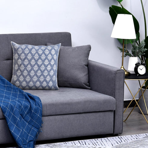 Set of Two 14" X 36" Blue And White Lumbar Damask Cotton Throw Pillows