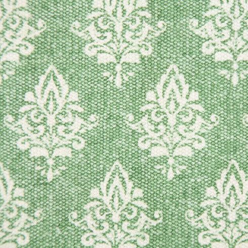 Set of Two 20" Green And Off White Damask Cotton Throw Pillows