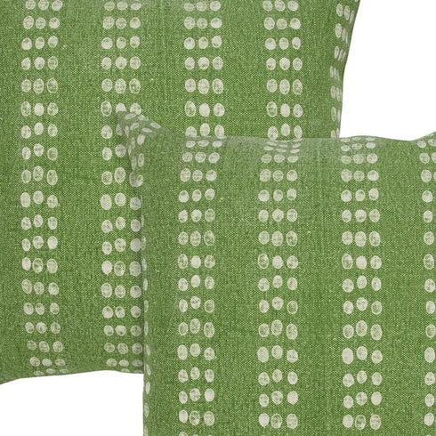 Set of Two 20" Green And White Polka Dot Cotton Throw Pillows