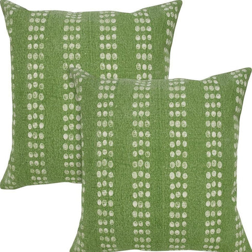 Set of Two 20" Green And White Polka Dot Cotton Throw Pillows