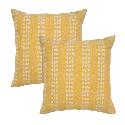 Set of Two 20" Yellow And White Polka Dot Cotton Throw Pillows
