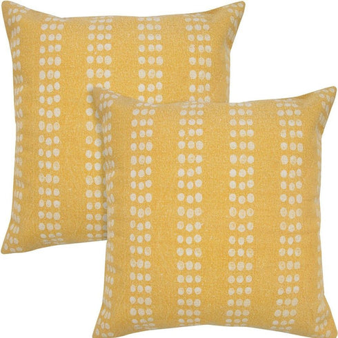 Set of Two 20" Yellow And White Polka Dot Cotton Throw Pillows