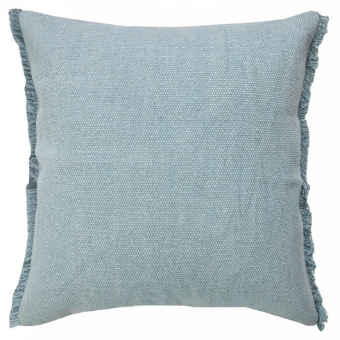 Set of Two 20" Blue Cotton Throw Pillows with Fringe