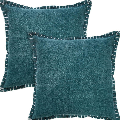 Set of Two 20" Green Cotton Throw Pillows